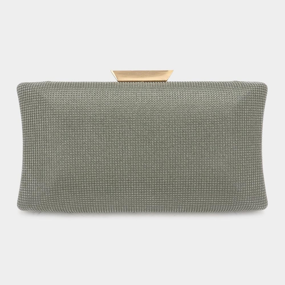 Gray Glittered Rectangle Clutch Rhinestone Crystal Purse Bling Crossbody Bag